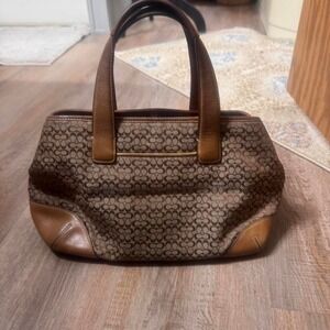 Vintage coach small c Brown leather and canvas handbag with adjustable straps